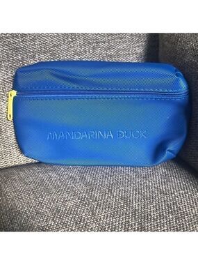 Mandarina Duck Faux Leather Small Makeup Travel Pouch Zippier Royal Blue